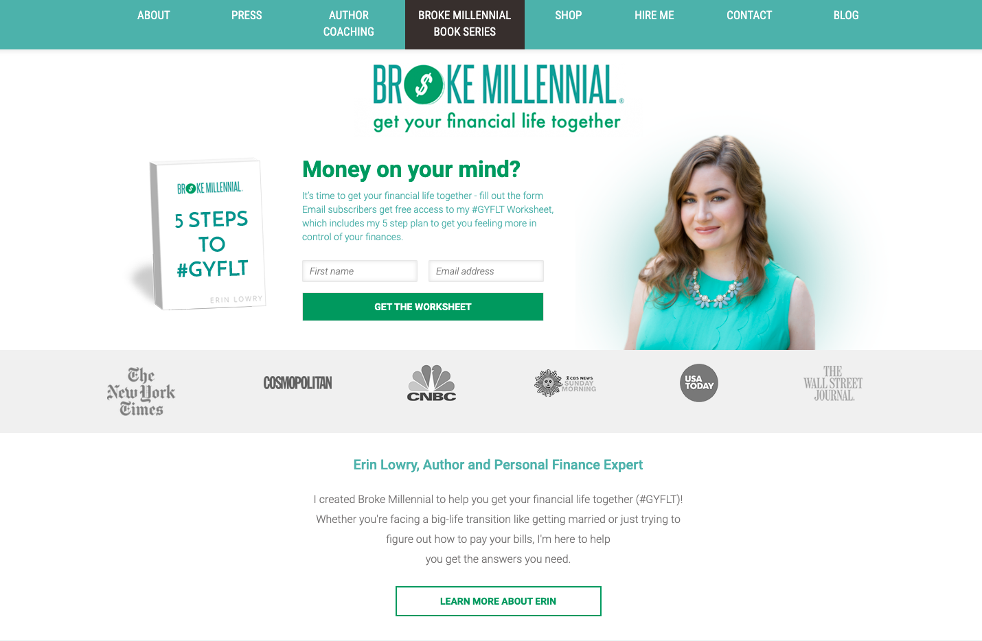 Broke Millennial home page opt-in