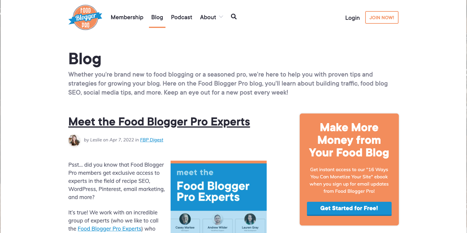 Food Blogger Pro blog sidebar opt-in