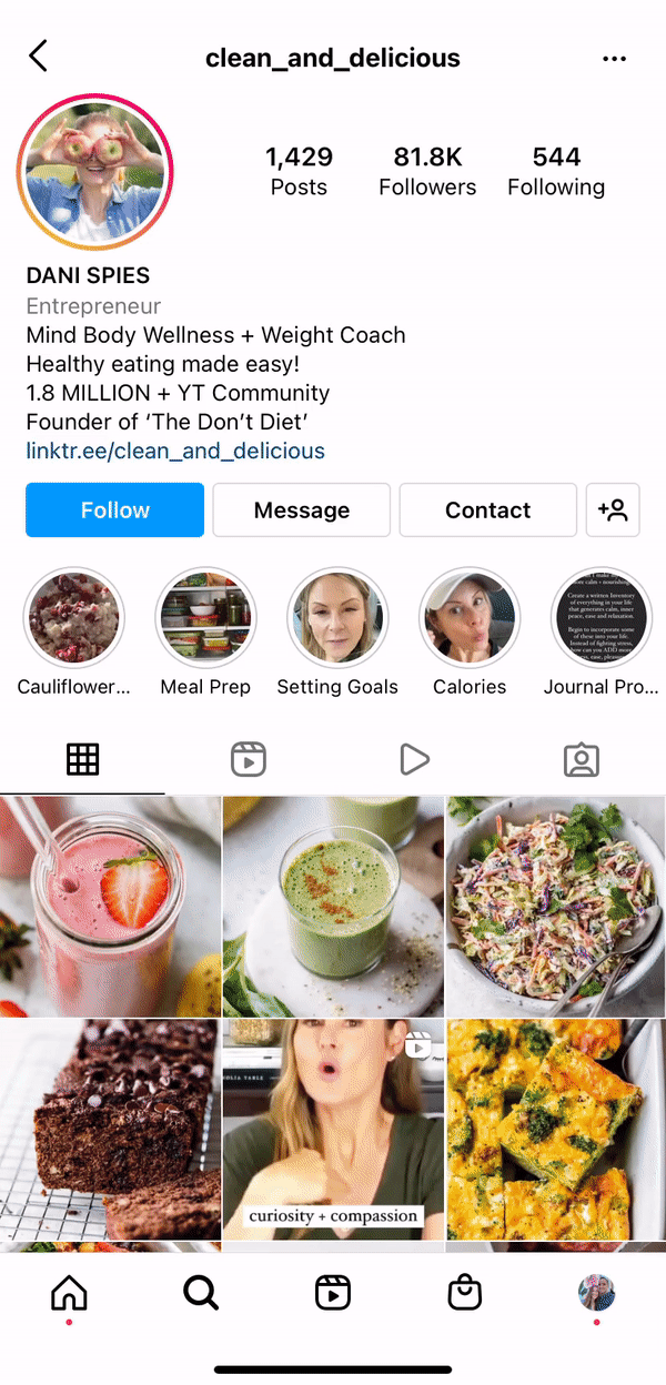 Gif of Clean & Delicious Instagram account opt-in
